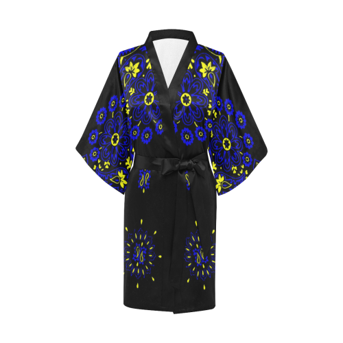 blue yellow bandana version 4 Kimono Robe