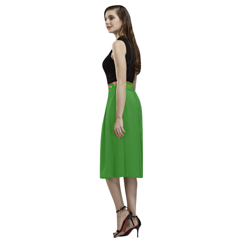 Solid Green with Accent Waistband Aoede Crepe Skirt (Model D16)
