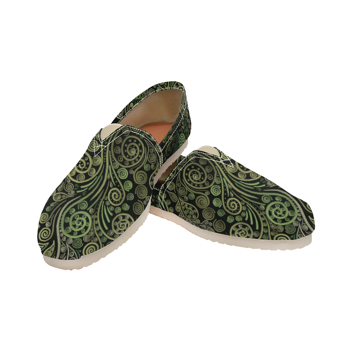 3D Psychedelic Fantasy Tree, green on black Women's Classic Canvas Slip-On (Model 1206)