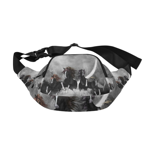 Awesome running black horses Fanny Pack/Small (Model 1677)