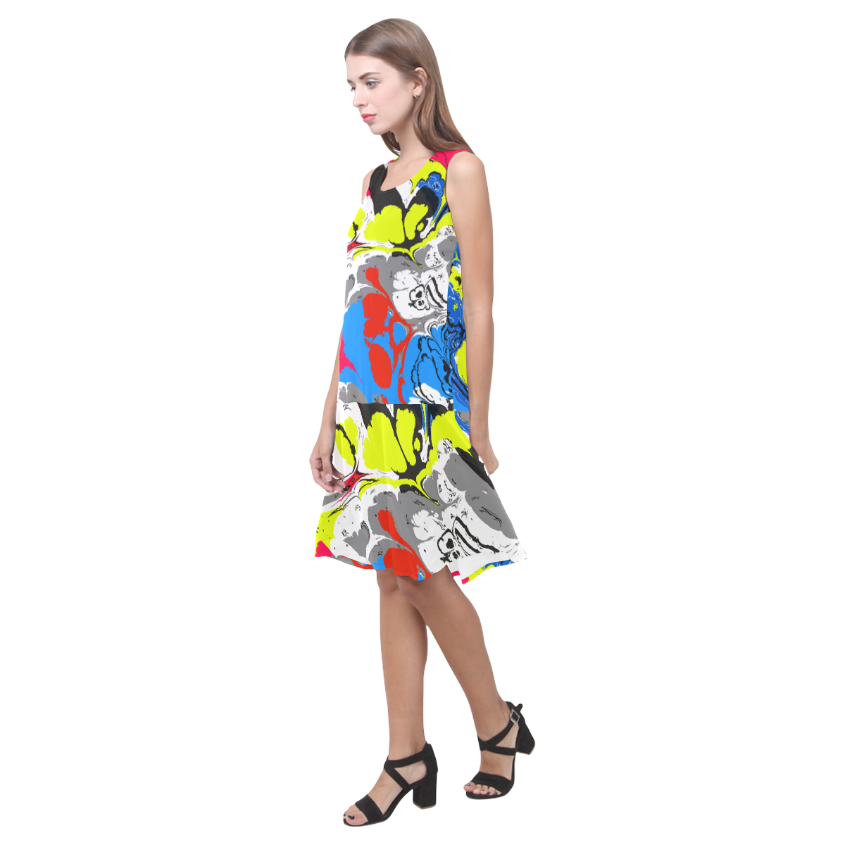 Colorful distorted shapes2 Sleeveless Splicing Shift Dress(Model D17)