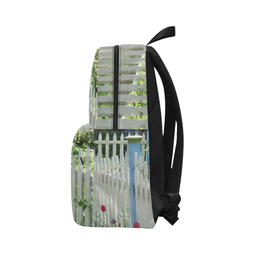 Tulips Garden Along White Picket Fence Floral Photography unisex backpack Unisex Classic Backpack (Model 1673)