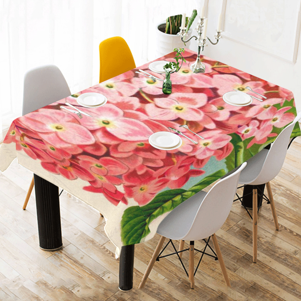 pink hydrangia Cotton Linen Tablecloth 52"x 70"