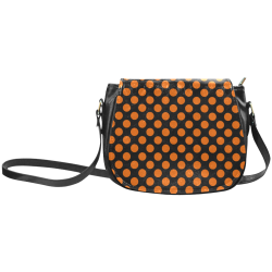 Orange Polka Dots on Black Classic Saddle Bag/Small (Model 1648)