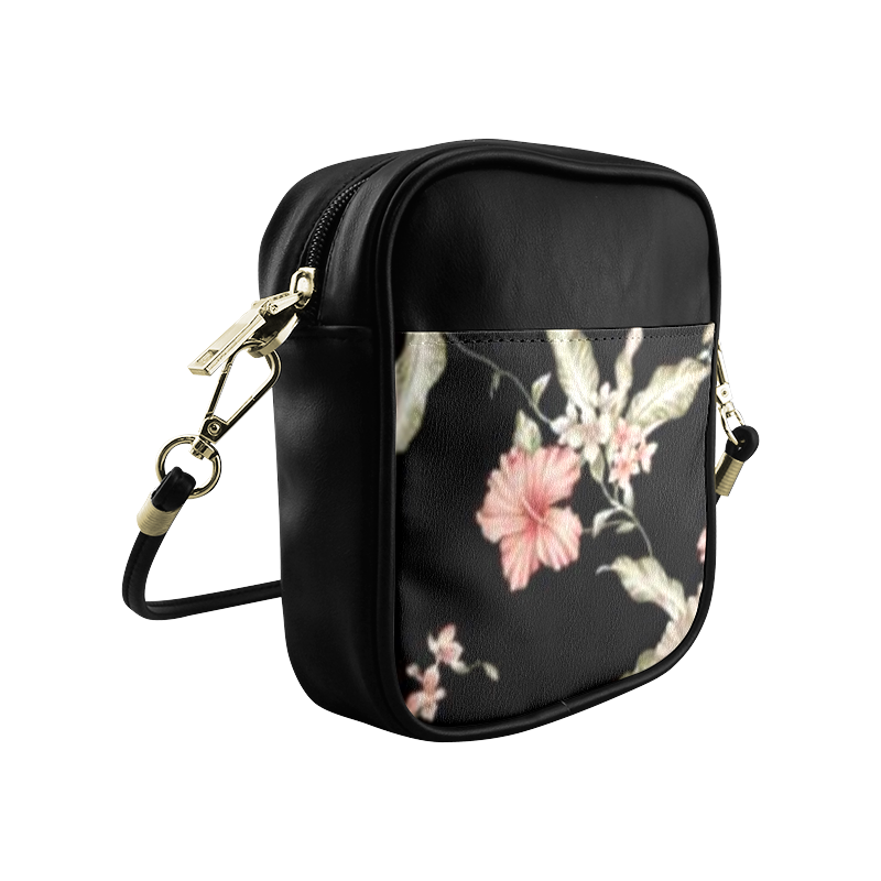 classic fancy florals on_black_pink_florals Sling Bag (Model 1627)