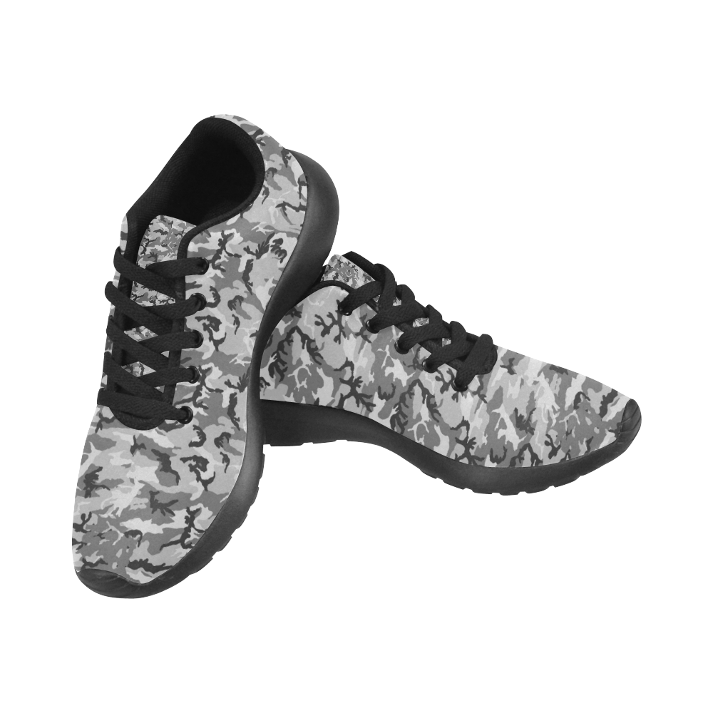 Woodland Urban City Black/Gray Camouflage Women's Running Shoes/Large Size (Model 020)