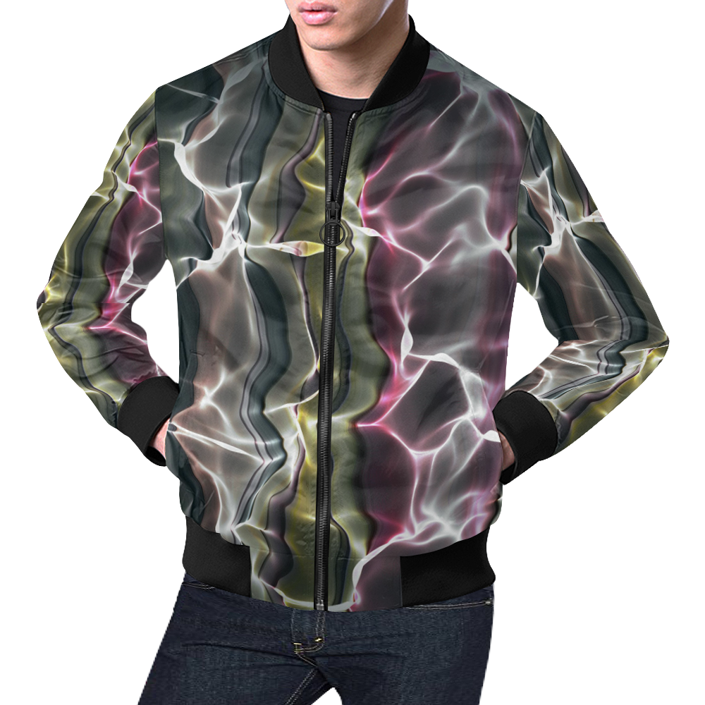 Abstract Wavy Mesh All Over Print Bomber Jacket for Men (Model H19)