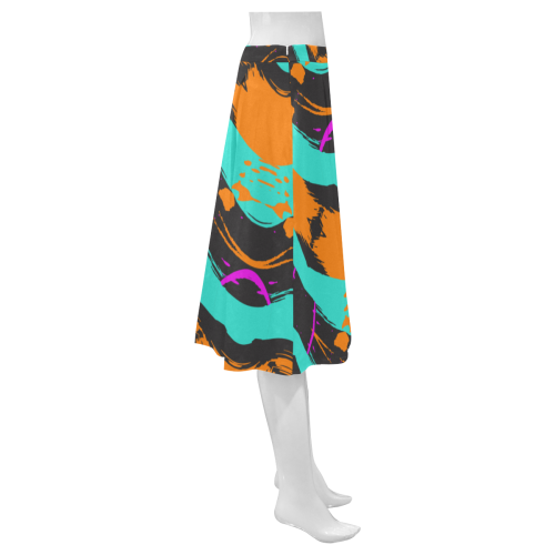 Blue orange black waves Mnemosyne Women's Crepe Skirt (Model D16)