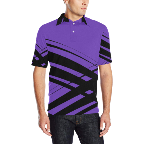 Black Diagonal Criss Cross Men's All Over Print Polo Shirt (Model T55)