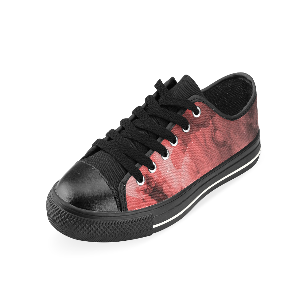Red and Black Watercolour Low Top Canvas Shoes for Kid (Model 018)
