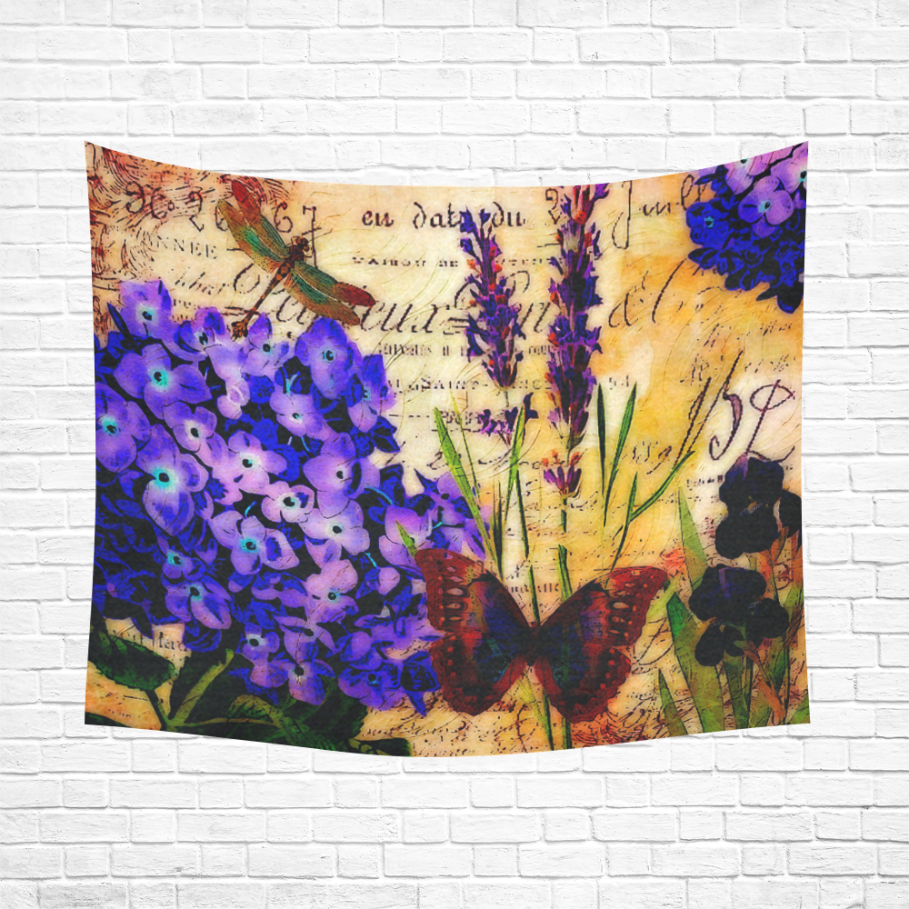 Bright botanical Cotton Linen Wall Tapestry 60"x 51"