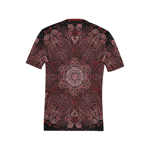 Red, orange, pink, brown 3D Mandala Pattern Men's All Over Print T-Shirt (Solid Color Neck) (Model T63)