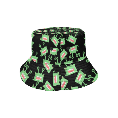 green alien monster pattern black All Over Print Bucket Hat