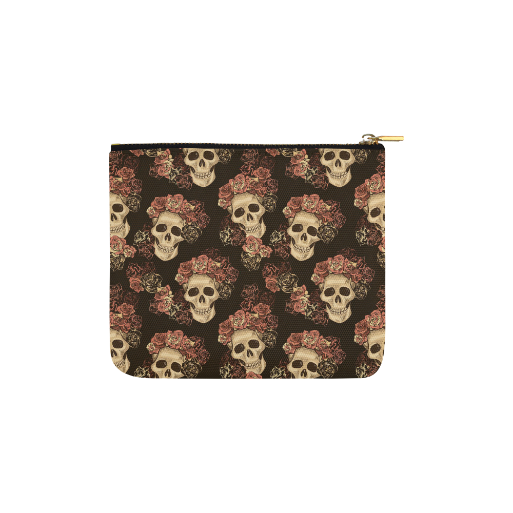 Skull and Rose Pattern Carry-All Pouch 6''x5''