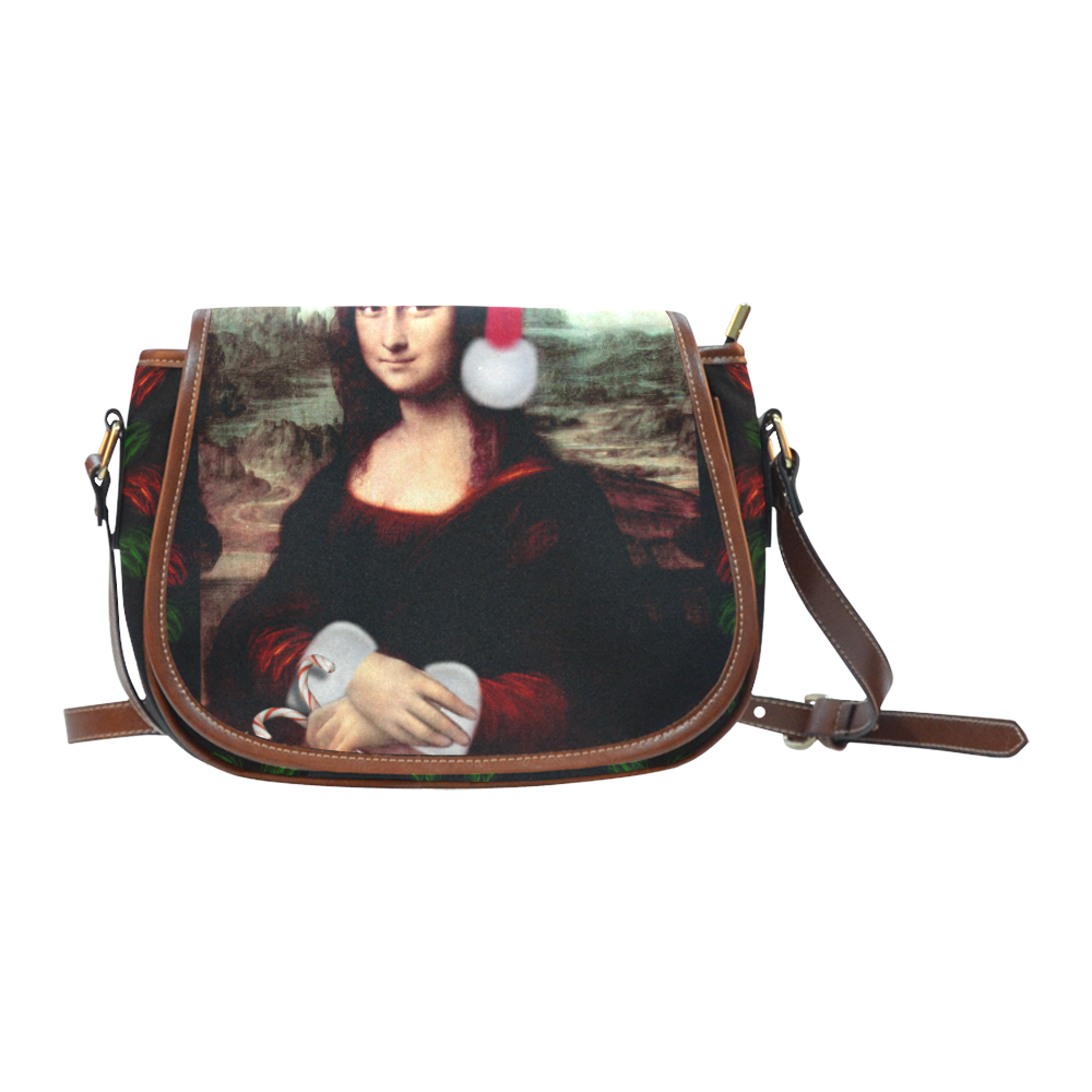 Christmas Mona Lisa with Santa Hat Saddle Bag/Large (Model 1649)