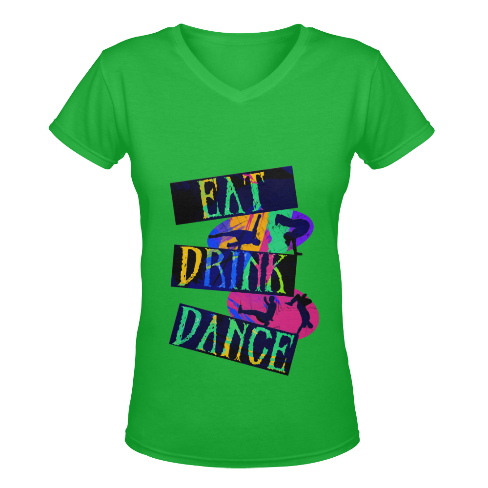 Break Dancing Colorful on Green Women's Deep V-neck T-shirt (Model T19)