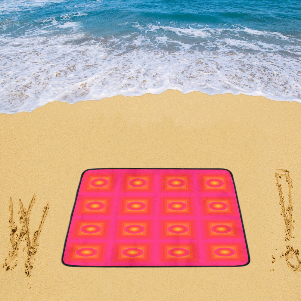 Pink yellow oval multiple squares Beach Mat 78"x 60"
