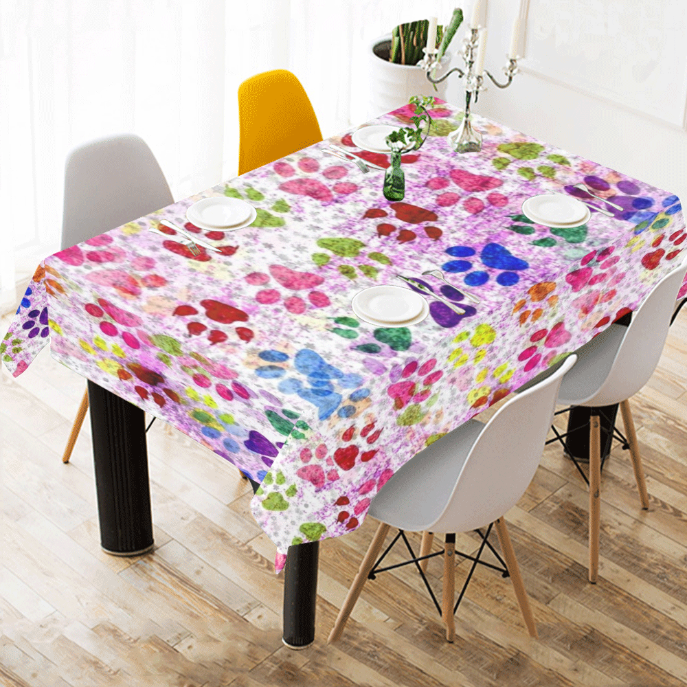 Paws Pattern by K.Merske Cotton Linen Tablecloth 60"x 84"