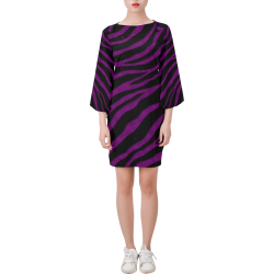 Ripped SpaceTime Stripes - Purple Bell Sleeve Dress (Model D52)