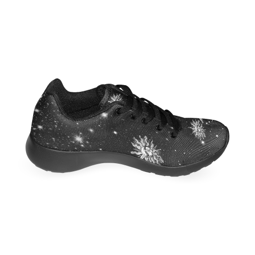 Mystic Stars, Moon and Sun (Black Laces) Women's Running Shoes/Large Size (Model 020)