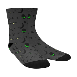 Alien Flying Saucers Stars Pattern on Charcoal Crew Socks