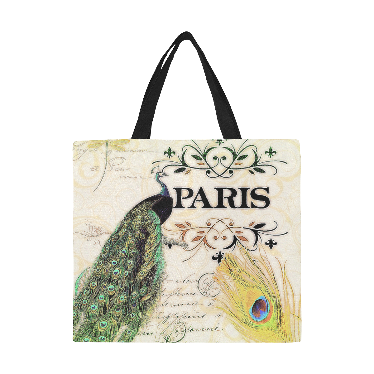 Paris Peacock All Over Print Canvas Tote Bag/Large (Model 1699)