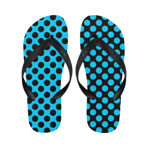 Reverse Colors Blue Polka Dot Patterm Flip Flops for Men/Women (Model 040)