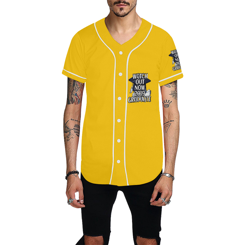 2019 Graduate Yellow All Over Print Baseball Jersey for Men (Model T50)
