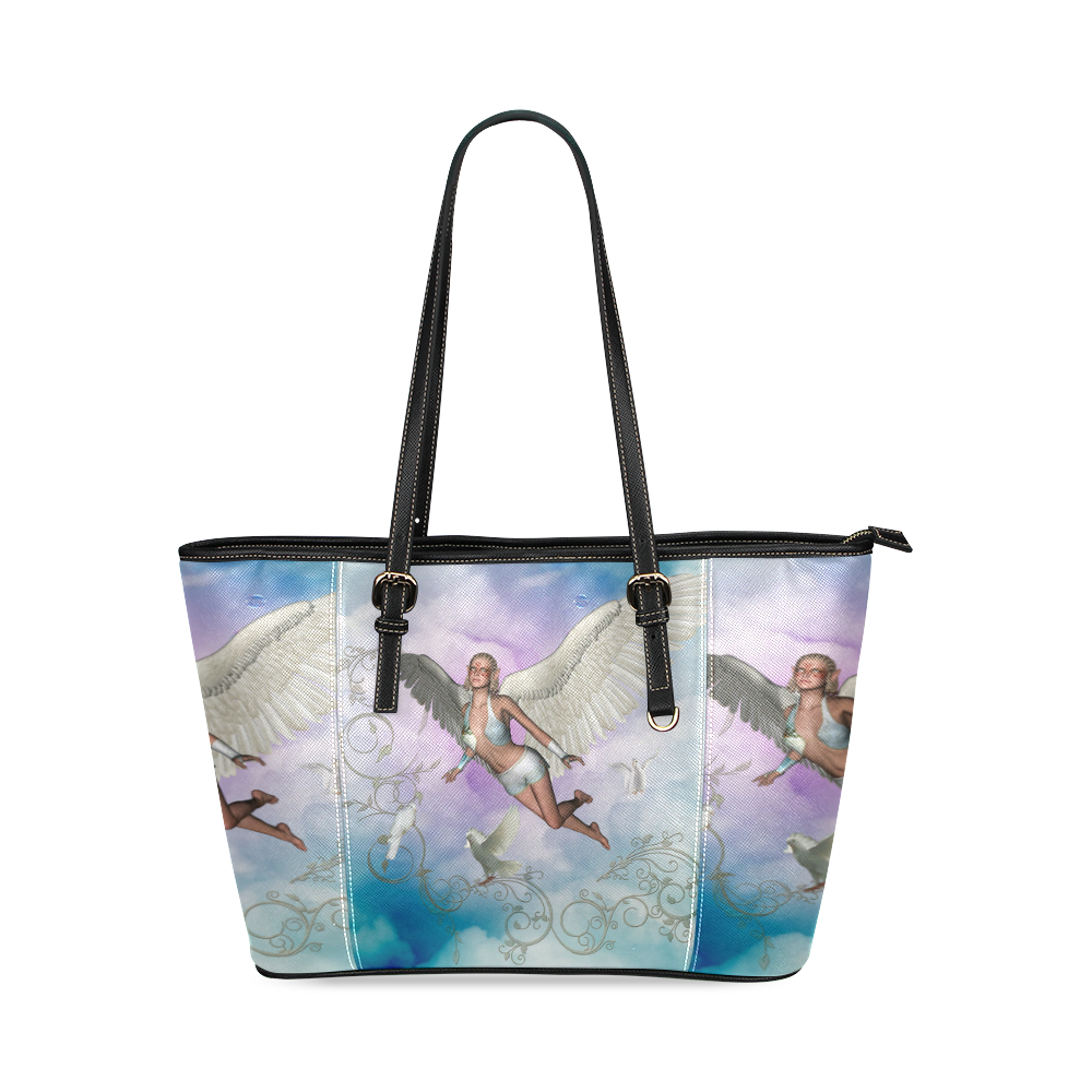 Fairy in the sky Leather Tote Bag/Small (Model 1640)
