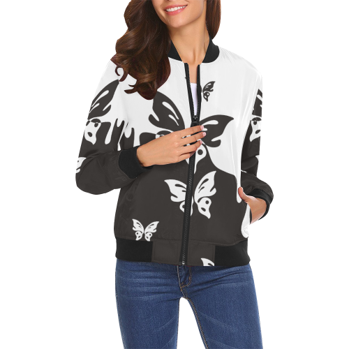 Animals Nature - Splashes Tattoos with Butterflies All Over Print Bomber Jacket for Women (Model H19)