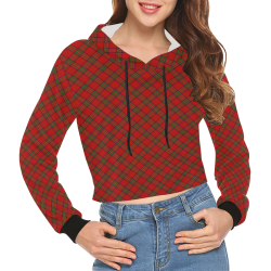 Red Tartan Plaid Pattern All Over Print Crop Hoodie for Women (Model H22)