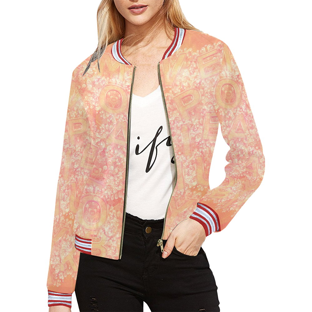 Light yellow brown capitals All Over Print Bomber Jacket for Women (Model H21)