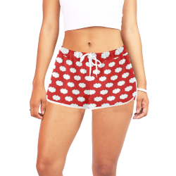 Clouds with Polka Dots on Red Women's All Over Print Relaxed Shorts (Model L19)