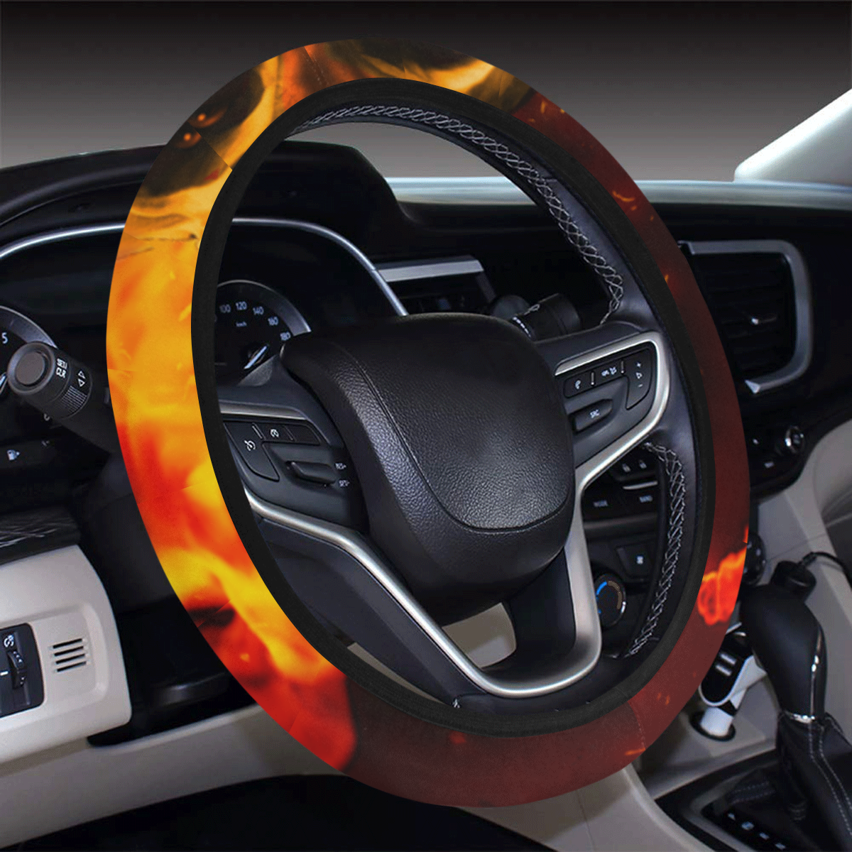 Amazing skull with fire Steering Wheel Cover with Elastic Edge