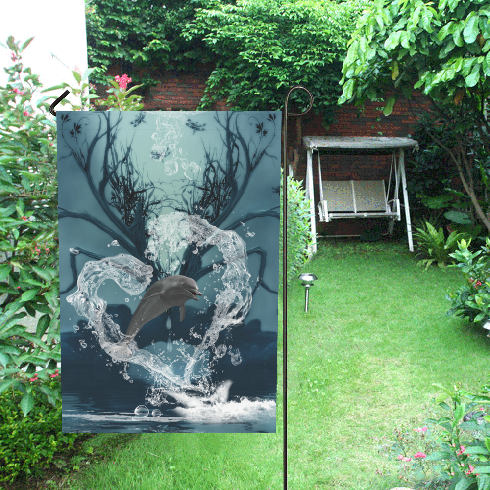 Dolphin jumping by a heart Garden Flag 28''x40'' （Without Flagpole）