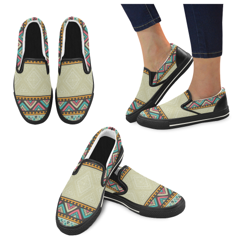 Beautiful Ethnic Tiki Design Women's Slip-on Canvas Shoes/Large Size (Model 019)
