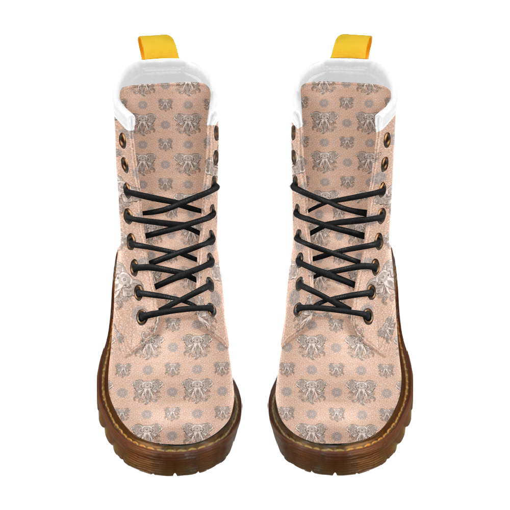 Ethnic Elephant Mandala Pattern High Grade PU Leather Martin Boots For Men Model 402H