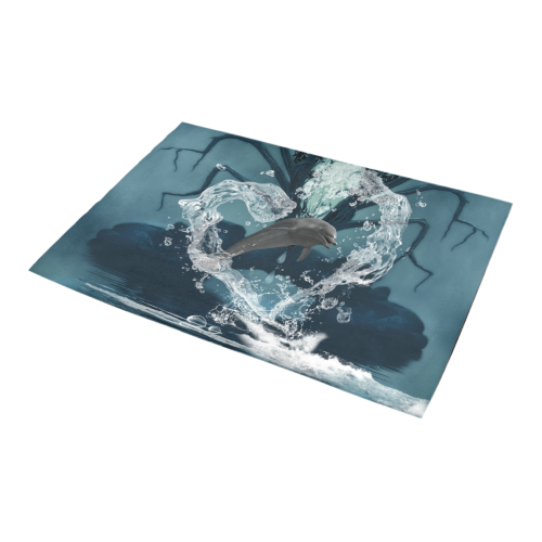 Dolphin jumping by a heart Azalea Doormat 24" x 16" (Sponge Material)