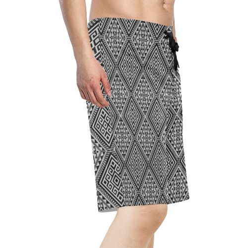 Geometric Folklore Diamonds Ethno Pattern black Men's All Over Print Board Shorts (Model L16)