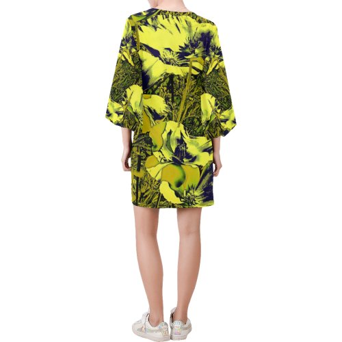 Amazing glowing flowers 2C by JamColors Bell Sleeve Dress (Model D52)