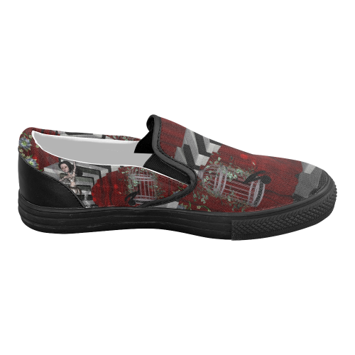 Little fairy dancing on a piano Women's Slip-on Canvas Shoes (Model 019)