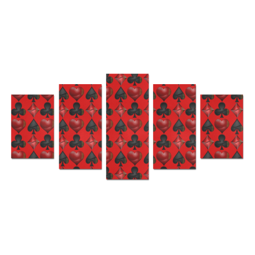Las Vegas Black and Red Casino Poker Card Shapes on Red Canvas Print Sets D (No Frame)