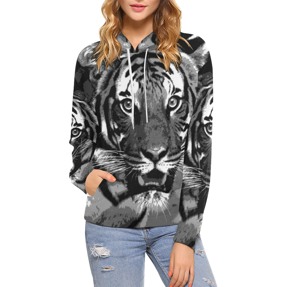 TIGER 15 All Over Print Hoodie for Women (USA Size) (Model H13)