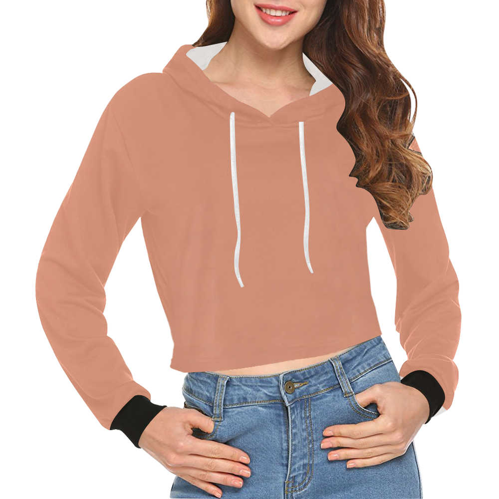 color dark salmon All Over Print Crop Hoodie for Women (Model H22)