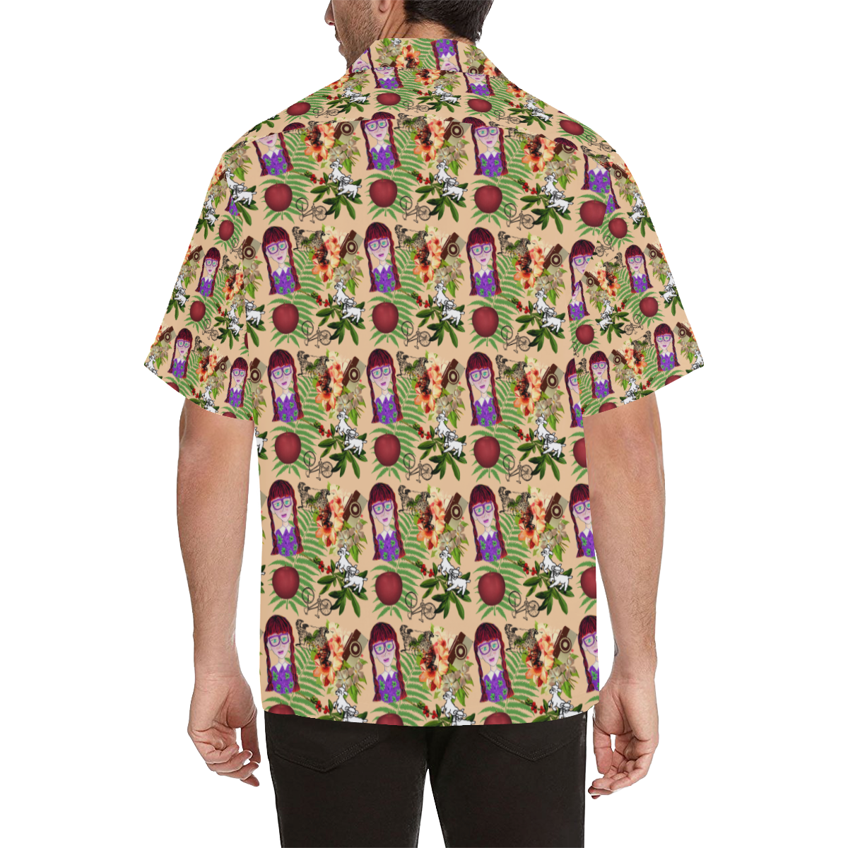 purple glasses girl pattern peach Hawaiian Shirt (Model T58)