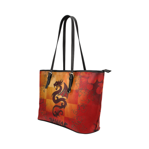 Tribal dragon  on vintage background Leather Tote Bag/Small (Model 1651)