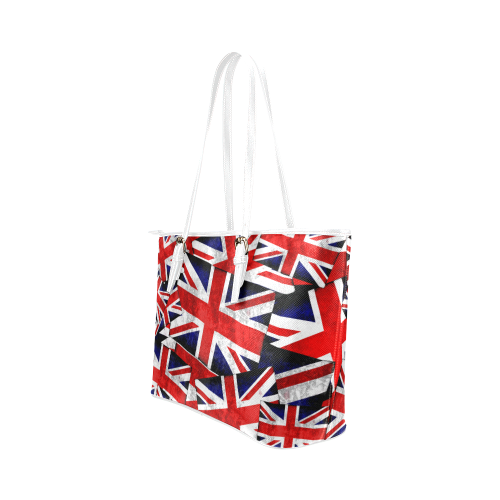 Union Jack British UK Flag - White Leather Tote Bag/Small (Model 1651)