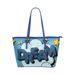 Fairlings Delight's Pop Art Collection- Comic Bubbles 53086Dream2Blue Leather Tote Bag Leather Tote Bag/Small (Model 1651)