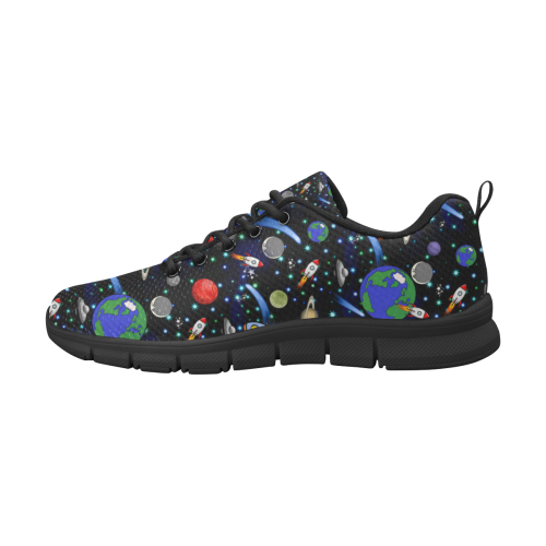 Galaxy Universe - Planets, Stars, Comets, Rockets (Black) Women's Breathable Running Shoes/Large (Model 055)