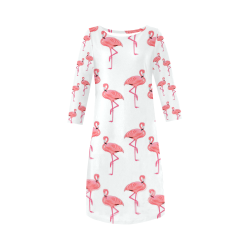 Classic Pink Flamingo Pattern Round Collar Dress (D22)